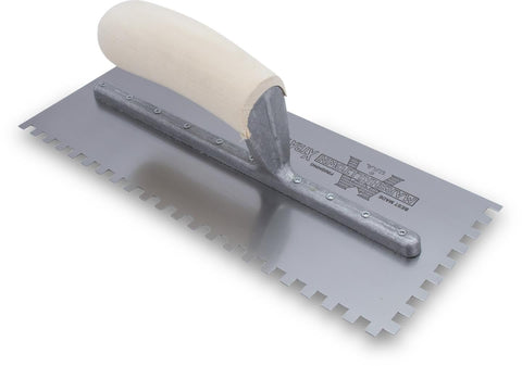 MARSHALLTOWN 788SW 5/16" Sq. Carbon Steel Notched Trowel- Wooden Curved Handle (11X4.5"Blade)