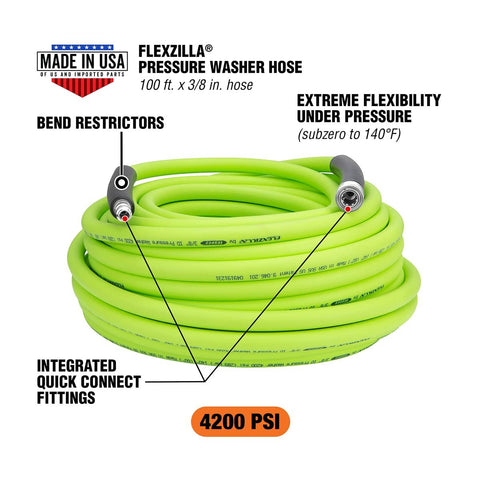 Flexzilla HFZPW426100Q-E 4200 PSI, 100' Pressure Washer Hose, 3/8 in. x 100...