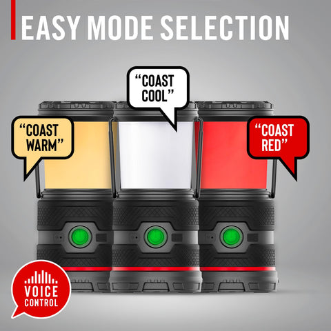 Coast EAL35R 1000 Lumen Voice-Controlled LED Emergency & Camping Area Lantern with Warm, Cool White, Day, Red & Red Flashing Mode, Power Bank Functionality - Ocean