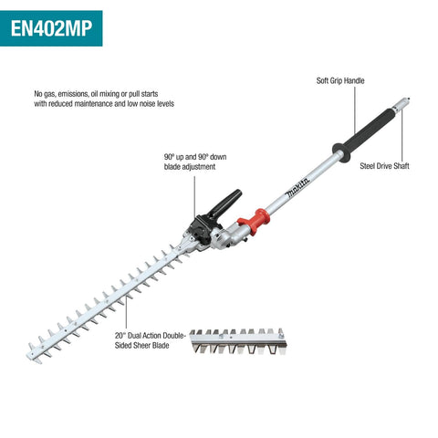 Makita XUX02SM1X6 18V LXT® Brushless Couple Shaft Power Head Kit w/String Trimmer, Pole Saw, Art. Hedge Trimmer & Blower Attachments (4.0Ah)