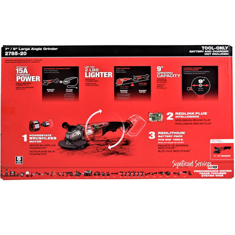 Milwaukee 2785-20 M18 FUEL Li-Ion Cordless Brushless 7" 9" Large Angle Grinder