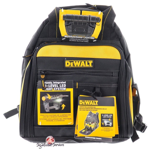 DeWalt DGL523 PRO 57 Pocket LED Light Lighted Padded Backpack Tool Carrier Bag