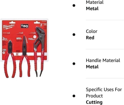 Milwaukee 48-22-6331 3pc Comfort Grip Pliers Set Diagonal Long Nose Strait Jaw