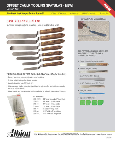 Albion Engineering 1258-G01 7-Piece Classic Offset Caulk Tooling Spatula Set