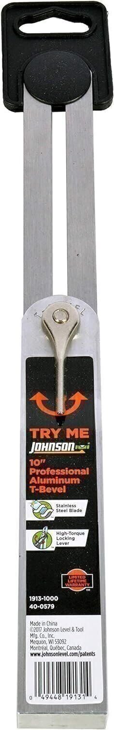 Johnson Level & Tool 1913-1000 Professional Aluminum T-Bevel 10" Silver 1 Level