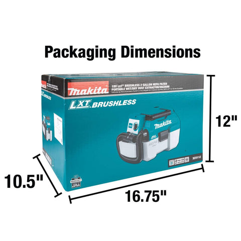 Makita XCV11Z 18V LXT Lithium-Ion Brushless Cordless 2 Gallon HEPA Filter Portable Wet/Dry Dust Extractor/Vacuum, Tool Only