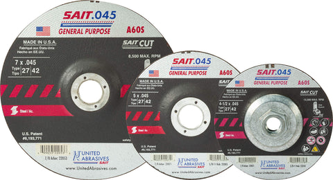 United Abrasives-SAIT 22047 A60S General Purpose Cut-Off Wheel (Type 27/Type 42 Depressed Center) 6" x .045" x 7/8", 50-Pack