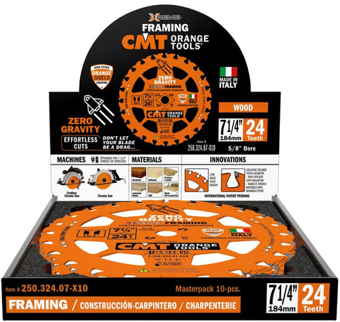 CMT Orange Tool 250.324.07 FRAMING Zero Gravity 7-1/4”x5/8” 1-Pack