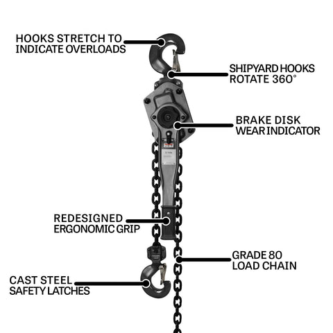 JET 287800 JLP-A Series, 3 Ton Chain Hoist, 5' Lift, and Shipyard Hooks