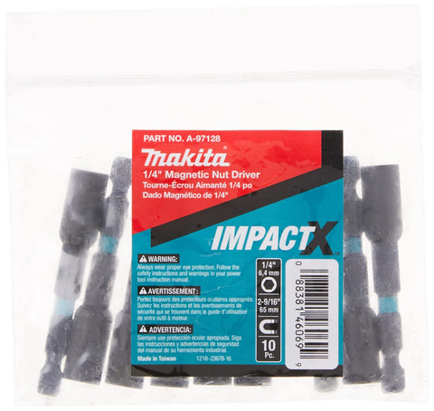 Makita A-97128 Impactx 1/4? x 2-9/16? Magnetic Nut Driver, 10 Pack, Bulk