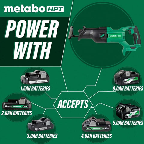 Metabo HPT 18V MultiVolt™ Cordless Reciprocating Saw | Tool Only - No Battery | Counter-balance Housing Reduces Vibration | Orbital Mode | CR18DBQ4