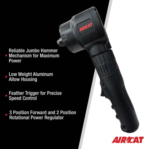 AIRCAT 1070 1/2" Pneumatic Angle Impact Wrench, 500 ft-lb Max Torque Pneumatic