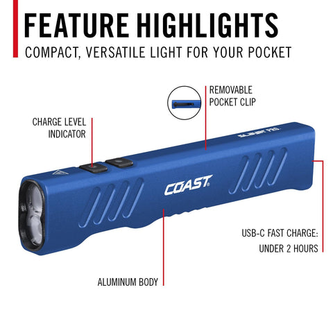 Coast 31102 Slayer LED Flashlight 1150 Lumen USB-C Rechargeable Spot/Flood Blue