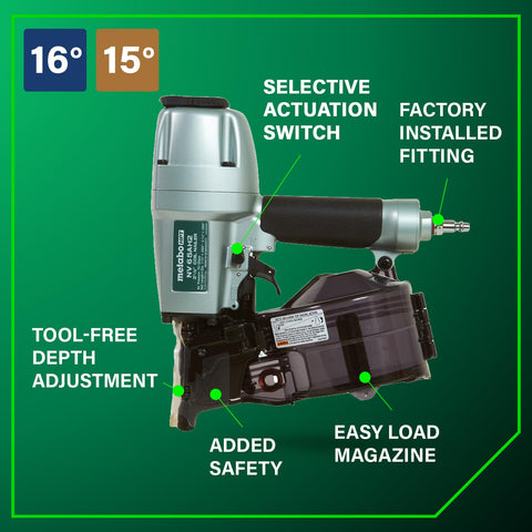 Metabo HPT NV65AH2 Pneumatic Coil Siding Nailer for Plastic Collated Nails