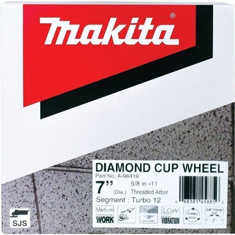Makita A-96419 7" Low-Vibration Diamond Cup Wheel, 12 Segment Turbo