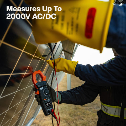 Klein Tools CL910 2000V 2000A AC/DC Auto-Ranging Digital Clamp Meter with TRMS, Worklight, Backlit Display, Solar Panel Wind Turbine High Voltage Testing