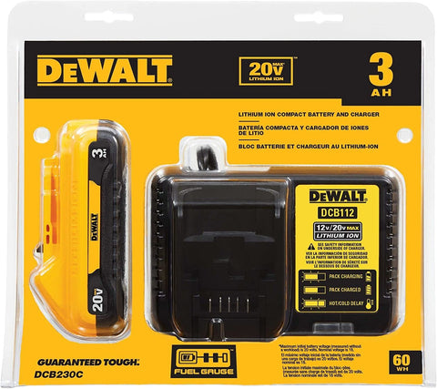 DEWALT 20V MAX Battery Pack with Charger, 3 Ah, Extra Long Run Time (DCB230C)