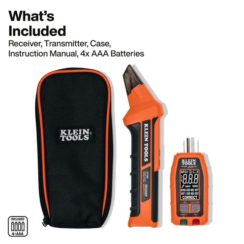 Klein Tools ET350 4-in-1 Digital Circuit Breaker Finder, Outlet Fault Detector, Non-Contact Voltage Tester, GFCI Tester, Learn and Locate Mode, Backlit LCD, LED Work Light