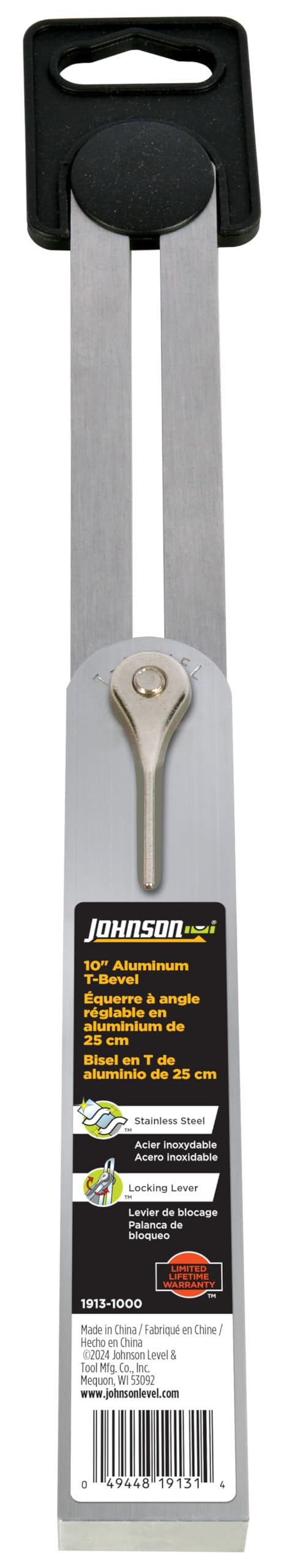 Johnson Level & Tool 1913-1000 Professional Aluminum T-Bevel 10" Silver 1 Level