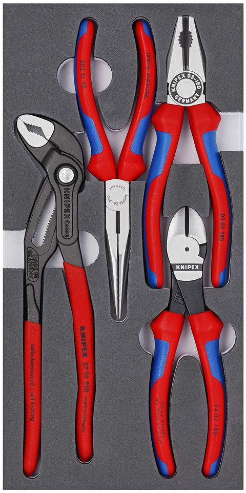 KNIPEX 00 20 01 V15 Tools 4 Piece Basic Pliers Set in Foam Tray 002001V15 Red