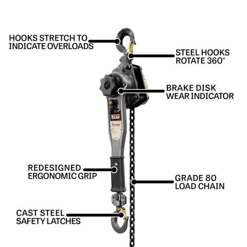 JET 287302 JLP-075A-15, 3/4-Ton Chain Hoist, 15' Lift, and Shipyard Hooks