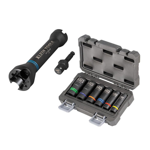 Klein Tools 660KIT1 1/2-Inch Drive Impact Socket Set with 5-in-1 Impact and 6 Slotted Sockets, for Linemen and Utility Work, 8-Piece