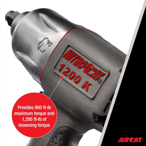 AIRCAT 1200-K 1/2" Pneumatic Impact Wrench 900 ft-lb Nitrocat Twin Clutch Composite