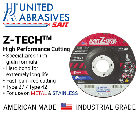 United Abrasives-SAIT 23335 Type 27 5-Inch x .045-Inch x 7/8-Inch Z-Tech High Performance Cutting Wheels, 50-Pack