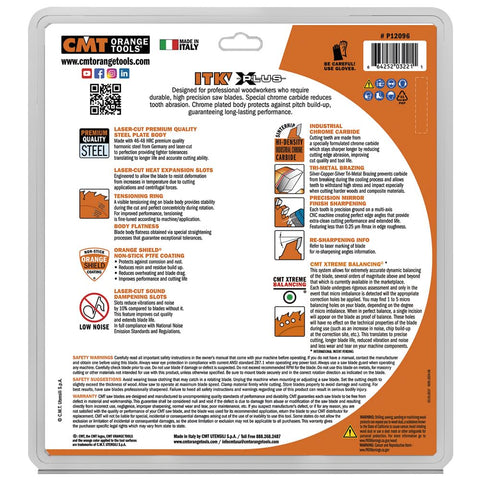 CMT P12096 1" Bore ITK Melamine & Ultra Finish Saw Blade, 12" x 96 Teeth