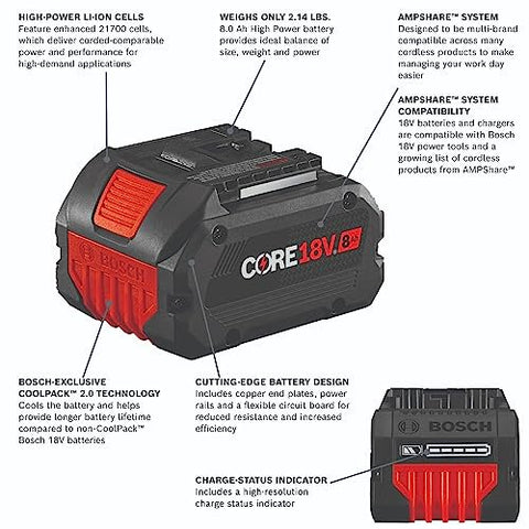 BOSCH GBA18V80 18V CORE18V® Lithium-Ion 8 Ah High Power Battery