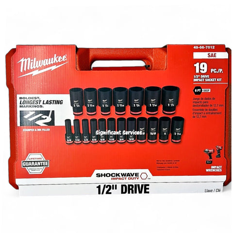 Milwaukee 49-66-7012 ShockWave 1/2 in SAE 6 Point Deep Impact Socket Set 19 pc