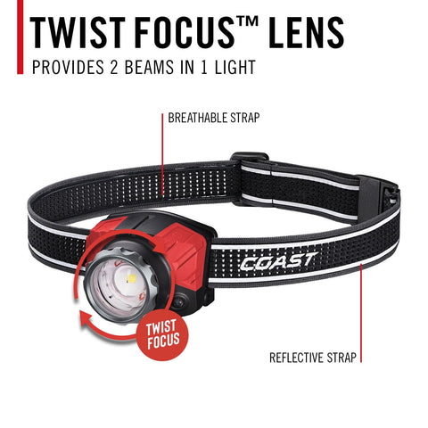 Coast FL85R 1000 Lumen Tri-Color Focusing Rechargeable LED Headlamp