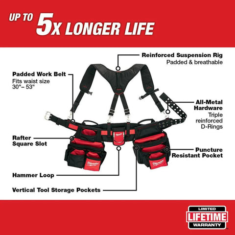Milwaukee 48-22-8120 Contractor Work Belt with Suspension Rig Tool Belt System