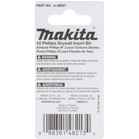 Makita A-98859 Impactx 2 Phillips Drywall 1? Insert Bit, 50 Pack, Bulk