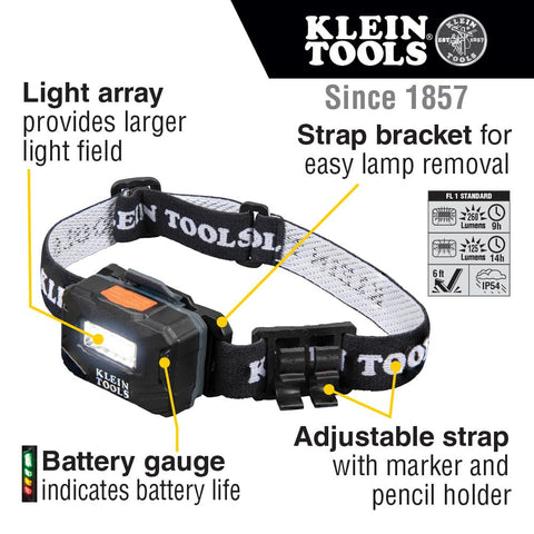 Klein Tools 56049 Rechargeable LED Headlamp 260 Lumens Adjustable Strap