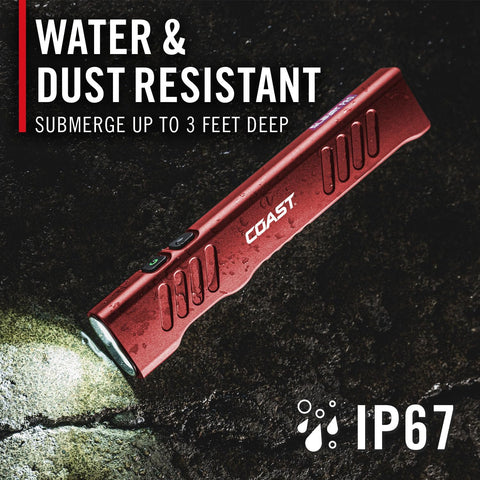 Coast Slayer 1150 Lumen USB-C Rechargeable LED Flashlight with Spot/Flood, Memory Mode and Pocket Clip, RED