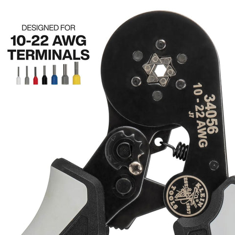 Klein Tools 34056 Ferrule Crimping Tool Hex Crimper Pliers 10-22 AWG Terminals
