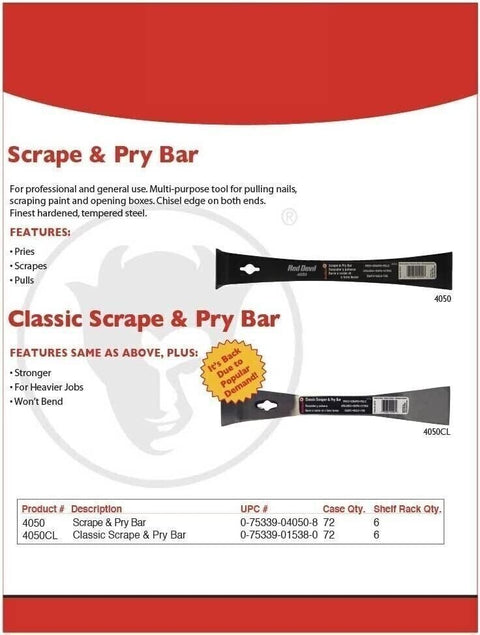 Red Devil RDVL4050CL Classic Scrape & Pry Bar Silver Hand Tool 1-Pack