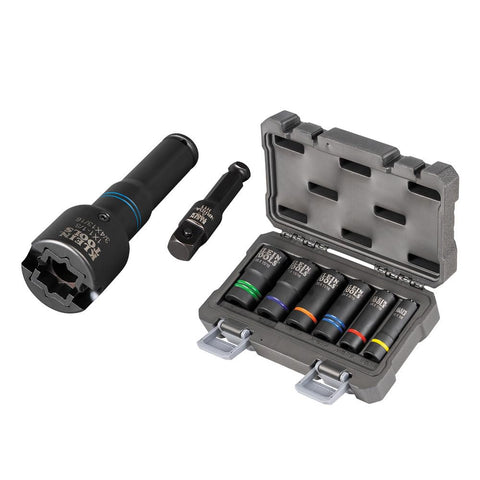 Klein Tools 660KIT2 1/2-Inch Drive Impact Socket Set with 6-in-1 Impact and 6 Slotted Sockets, for Linemen and Utility Work, 8-Piece