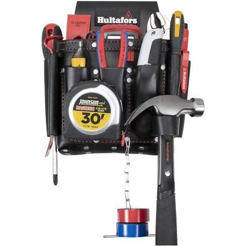 Hultafors Work Gear HT5421 Electrician's Premium Leather Tool Pouch, Molded Front Pockets, Tape Chain, Metal Tool Clip, Leather Hammer Loop