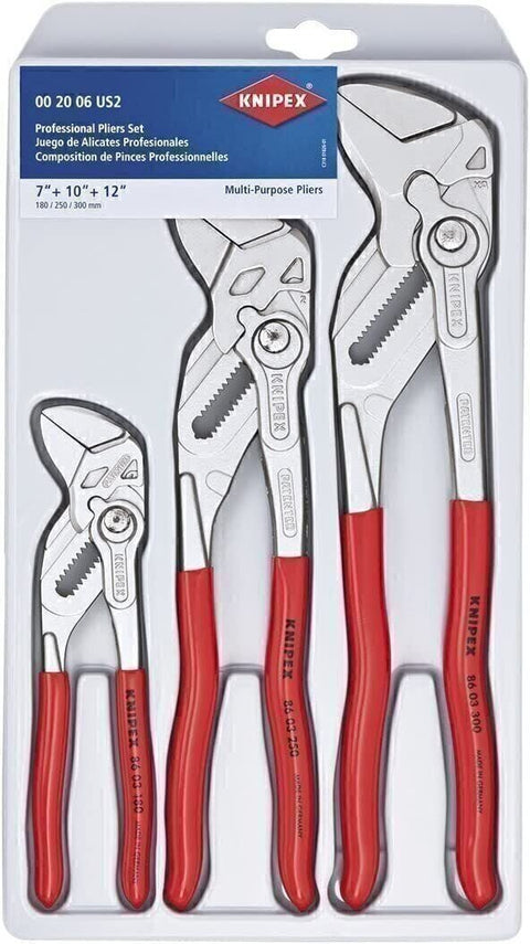 Knipex 002006US2 3-Piece Pliers Wrench Set Adjustable Spanners 7, 10, 12
