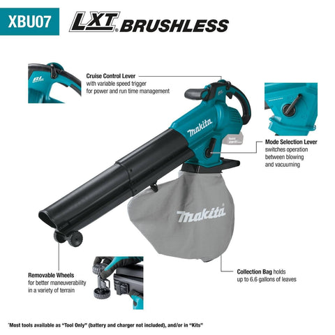 Makita XBU07SM1 18V LXT® Brushless Blower/Vacuum Mulcher Kit (4.0Ah)