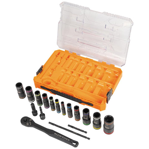 Klein 65626 KNECT Deep Well Impact Socket Set 3/8" Ratchet 24 SAE/Metric Sockets