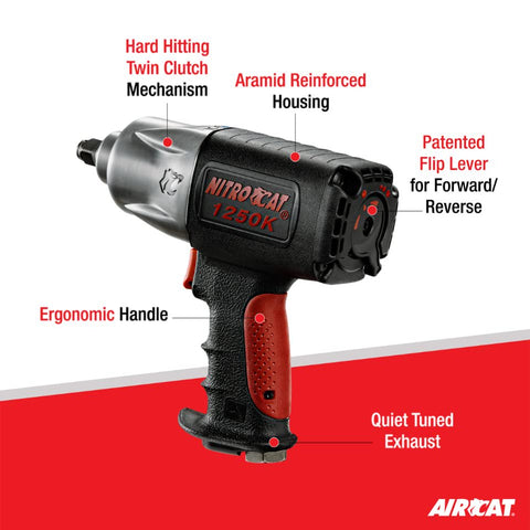 AIRCAT 1250-K 1/2" Nitrocat Composite Twin Clutch Impact Wrench