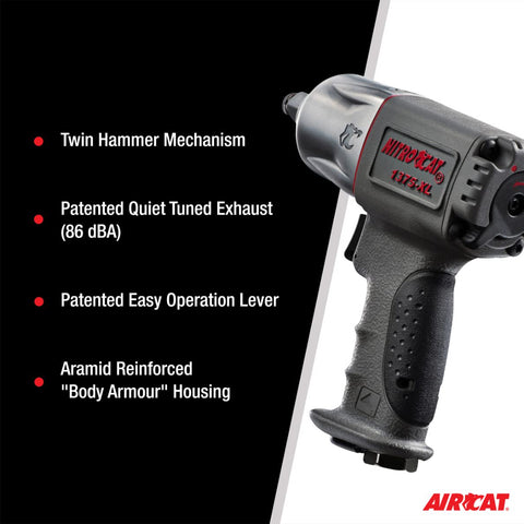AIRCAT NitroCat 1375-XL 1/2" Mini Composite Pneumatic Impact Wrench Twin Clutch