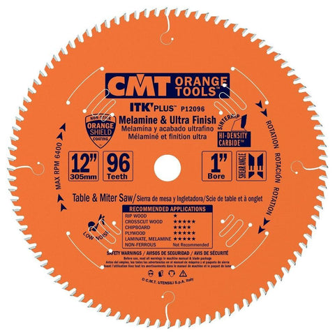 CMT P12096 1" Bore ITK Melamine & Ultra Finish Saw Blade, 12" x 96 Teeth