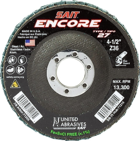 United Abrasives SAIT 71205 4-1/2x7/8 Encore Type 27 No Hub Zirconium Flap Di...