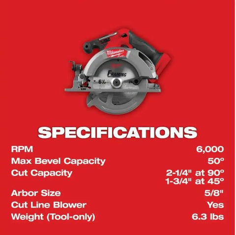 Milwaukee 2833-20 M18 18V FUEL 6-1/2" Cordless Circular Saw  5.0 AH Batteries