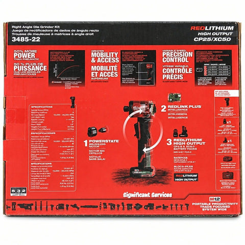 Milwaukee 3485-22 M12 FUEL 12V 1/4" Right Angle Die Grinder Cordless 2-Battery Kit