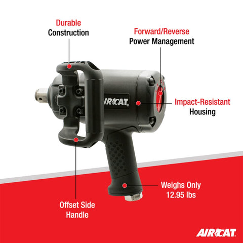 AIRCAT 1870-P 1" Impact Wrench Super Duty Composite Pistol Grip Pneumatic Tool